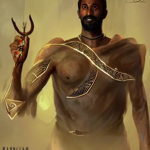 Prompt: Actor Bharkis Abdi as a wizard with runes on body, trending artstation