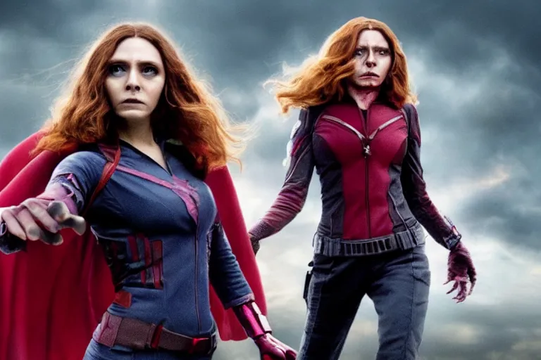 Image similar to film still of zombie Wanda Maximoff in new avengers movie, 4k