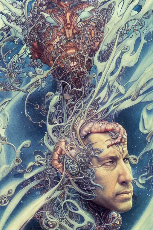 Image similar to adam sandler, by artgerm and yoshitaka amano and moebius and hr giger and zdislaw beksinski and alphonse mucha, hyperdetailed, symmetry, glamour, surreal, dc comics, ornate, stunning, nebula, explosions in the sky, trending on artstation