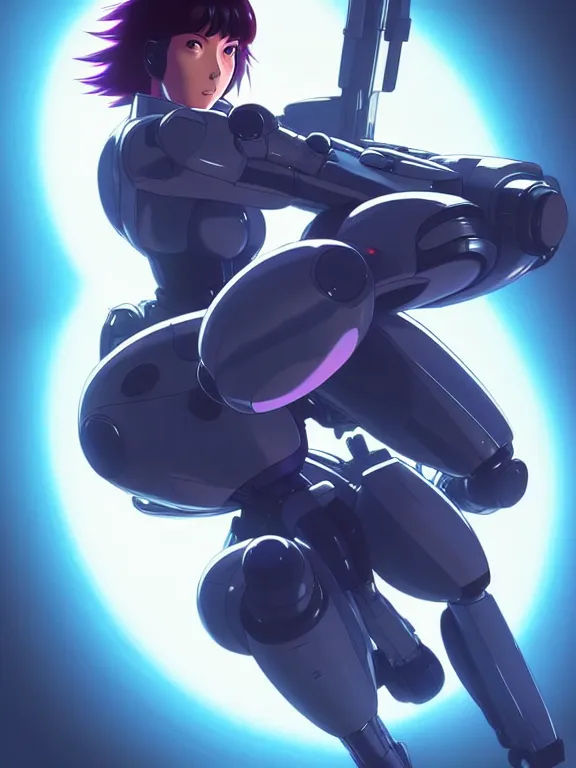 Image similar to a fullbody portrait of motoko kusanagi riding on top of a tachikoma : : stand alone complex, ghost in the shell, netflix : : by ilya kuvshinov, rossdraws, artgerm, sola digital arts, anti aliasing, raytracing : :