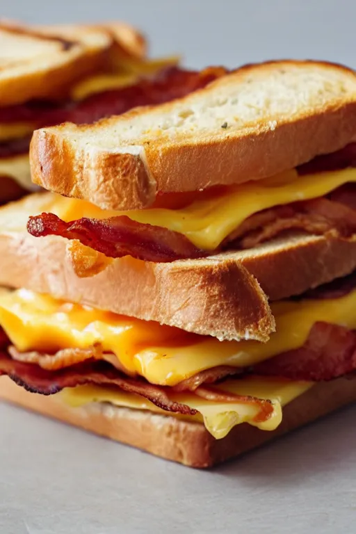 Prompt: building - sized bacon and cheddar sandwich