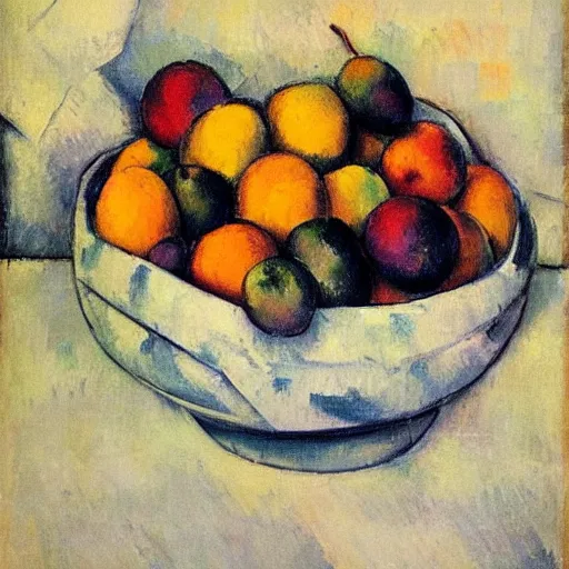 Image similar to a still - life bowl of fruit where every piece if made of a human that looks like a fruit in the style of paul cezanne