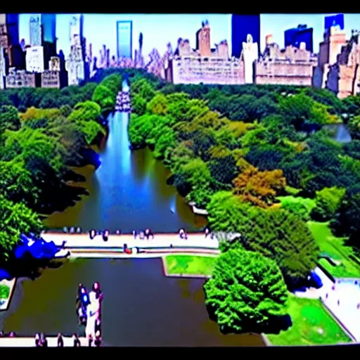 Image similar to egyptian excavation in central park new york drone footage shot on arri alexa flat light high detail blue sky s - log