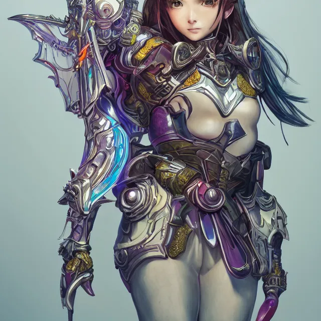 Image similar to studio portrait of lawful good colorful female holy mech paladin as absurdly beautiful, elegant, young sensual anime girl, ultrafine hyperrealistic detailed face illustration by kim jung gi, irakli nadar, intricate linework, sharp focus, bright colors, matte, octopath traveler, final fantasy, unreal engine highly rendered, global illumination, radiant light, intricate environment