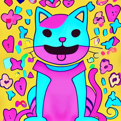 Prompt: illustration of a happy cat for lisa frank!!!!