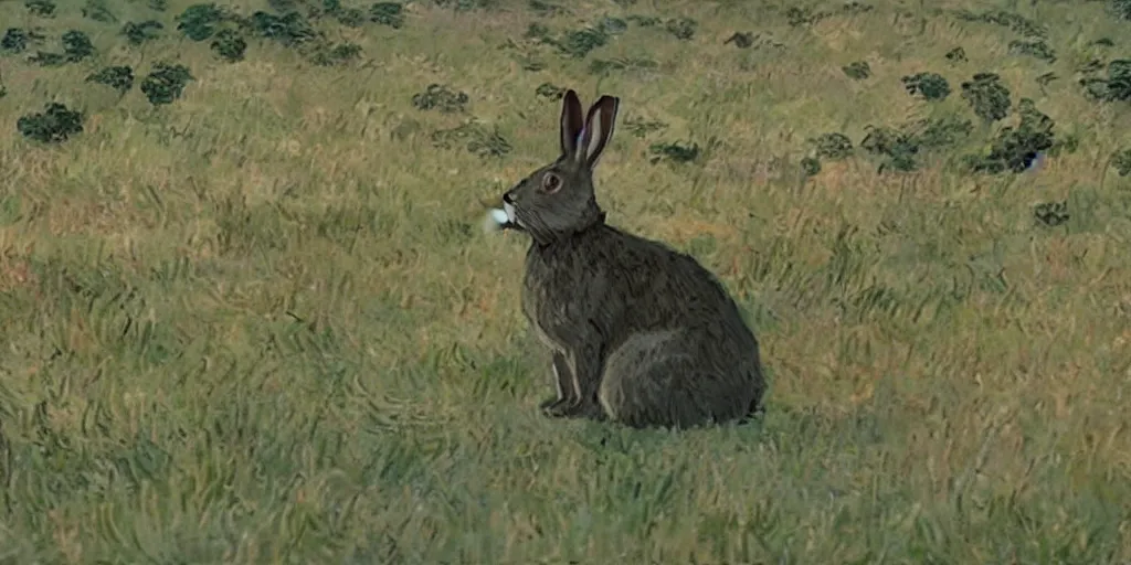 Image similar to a rabbit in the movie loving vincent, screenshot