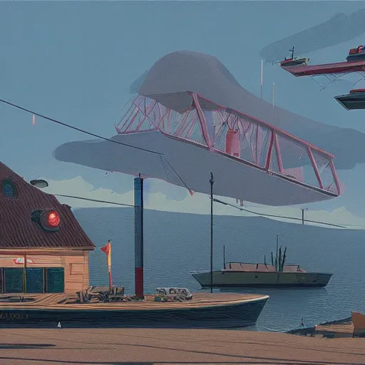 Image similar to yachting club by simon stalenhag