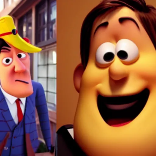 Prompt: photo of [ a single french fry chip ] shaped into stephen fry as a pixar character hybrid intercross mix cinematic lighting