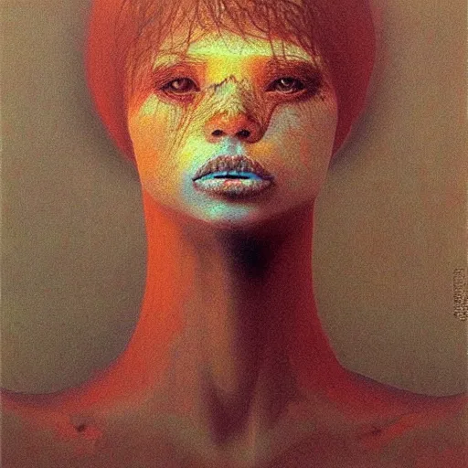 Prompt: portrait painting of (((((((((wolf)))f)))f))) girl by Beksinski