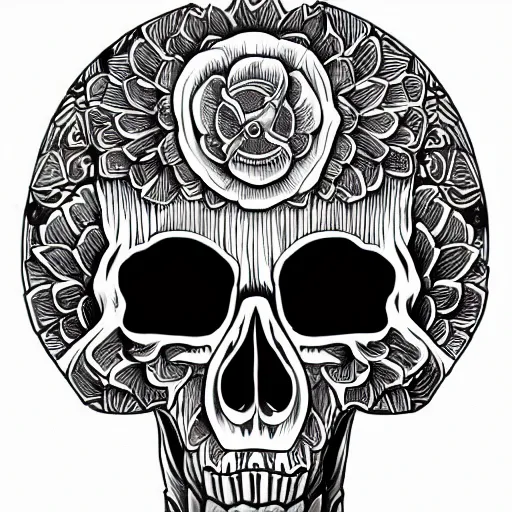 Image similar to highly detailed skull, Japanese style, tattoo ink sketch, isolated on white background