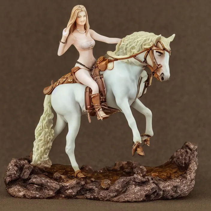 Image similar to 80mm resin detailed miniature of a Woman with a Horse, Product Introduction Photos, 4K, Full body, simple background