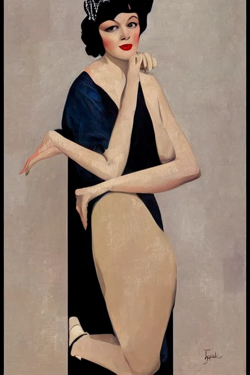 Image similar to a oil painting depicting a Jazz Age high society figure, 1920s style, smooth, highly detailed, high contrast, Coles Phillips, Dean Cornwell, JC Leyendecker, 8K