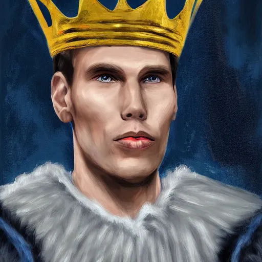 Image similar to jerma as a king, wearing a crown, king, highy detailed headshot painting