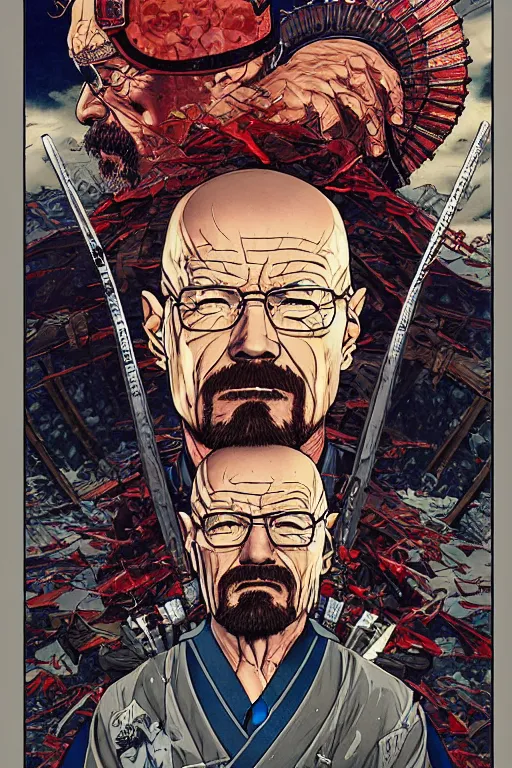 Image similar to poster of walter white as a samurai, by yoichi hatakenaka, masamune shirow, josan gonzales and dan mumford, ayami kojima, takato yamamoto, barclay shaw, karol bak, yukito kishiro