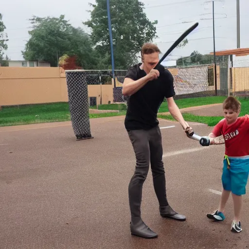 Image similar to Jerma hitting a child with an aluminum baseball bat