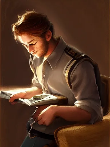 Image similar to a young handsome man, writing a poem. intricate, elegant, highly detailed, digital painting, artstation, concept art, sharp focus, illustration, by justin gerard and artgerm, 8 k