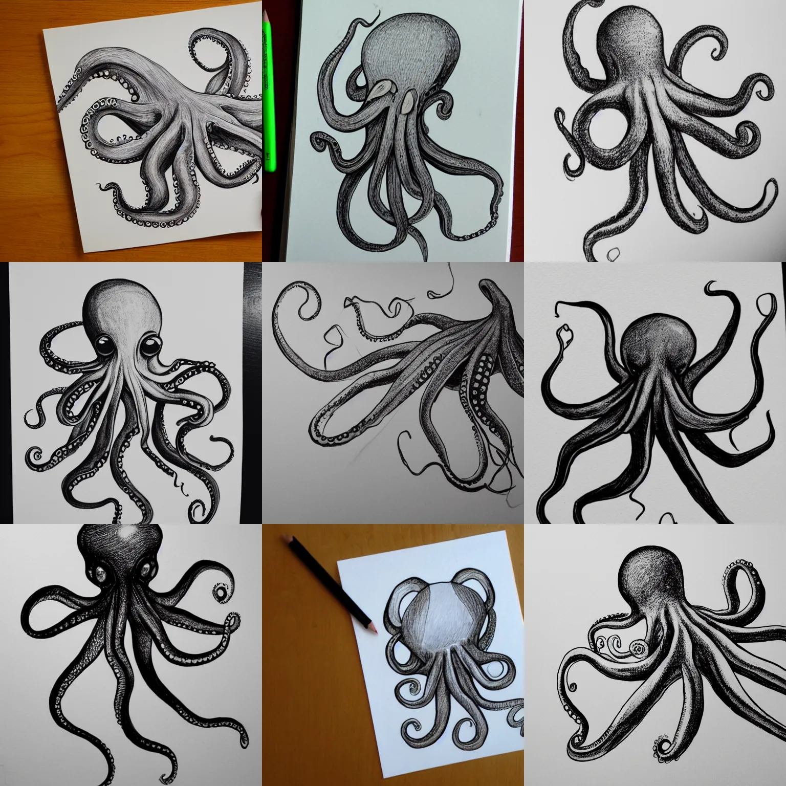 Prompt: octopus with pencil