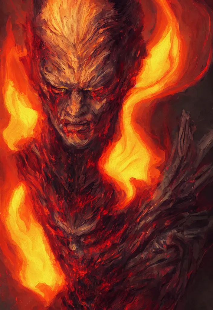 Image similar to a portrait of sandman as a demon in a fiery hell, eerie, dark, magical, fantasy, trending on artstation, digital art.