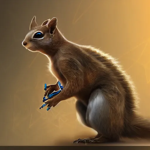 Image similar to cyberpunk squirrel, cyborg, intricate, digital painting, artstation, intricate, concept art, smooth, sharp focus, unreal engine