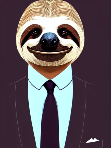 Image similar to portrait of anthropomorphic sloth in formalwear : : debonair, gq, noir, fashion, style : : digital art, concept art, digital illustration, photorealism, fashion photography