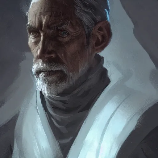 Image similar to portrait of a man by greg rutkowski, old jedi master, he looks like sam witwer, wearing gray jedi robes, star wars expanded universe, he is about 6 0 years old, highly detailed portrait, digital painting, artstation, concept art, smooth, sharp foccus ilustration, artstation hq