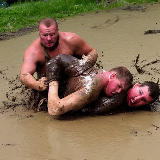 Image similar to 3 drunks fall over mud - wrestling