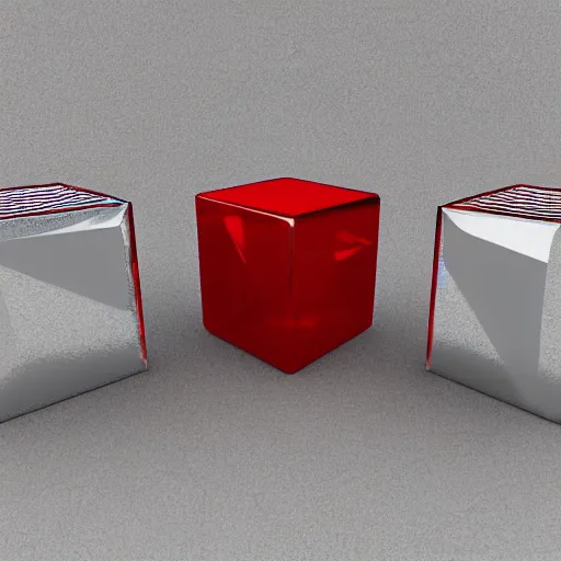 Prompt: chrome spheres on a red cube, bryce 3d