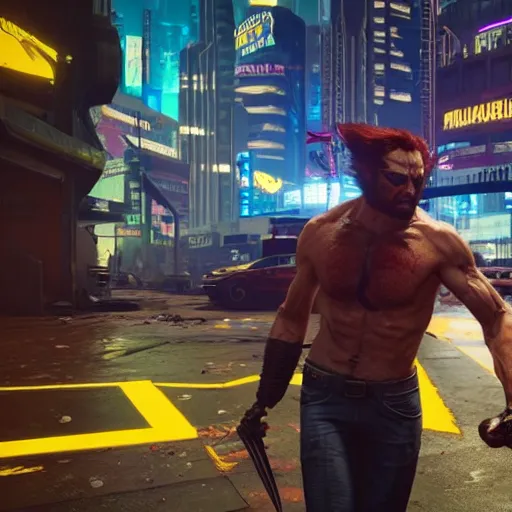 Image similar to wolverine in cyberpunk 2 0 7 7, in game screenshot