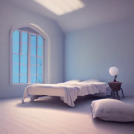 Image similar to illustration oil paint of a place where i can sleep forever in a bed of 1 0 0 0 cotton lines, silk sleep in heave for though eternity is the biggest mystery ever invented, creativity, intricate illustration of peace and faith, high detailed, octane render, volumetric shadows, 8 k, 4 0 mm, iso 1 0 0 wide view, super lens