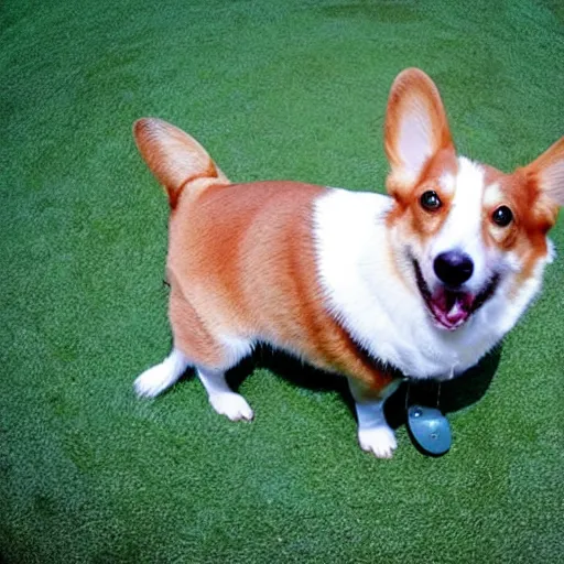 Image similar to Corgi with a cool baseball cap. Fish Eye Lens