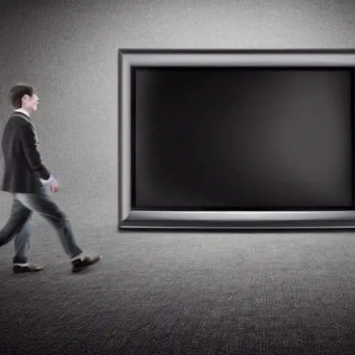 Image similar to a man walking into a television with static on it, detailed digital art