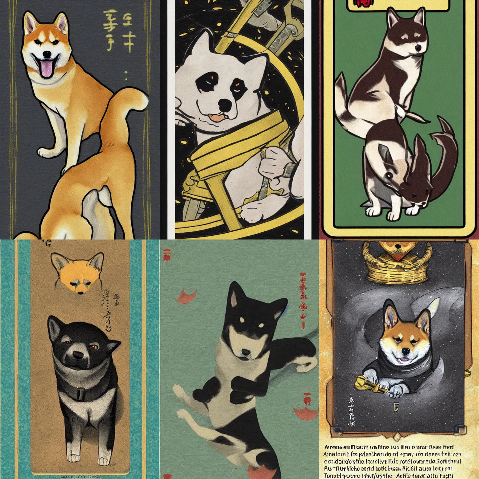 Prompt: tarrot card of death, Shiba Inu, art by Fergus Hall