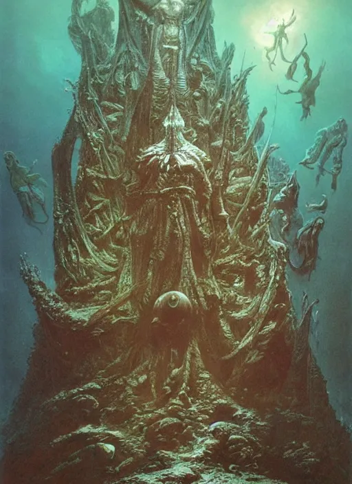 Image similar to a statue under the sea, by wayne barlowe,