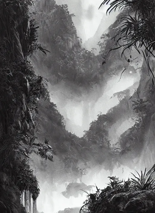 Image similar to jungle valley next to a mountain , watercolor, dramatic lighting, cinematic, establishing shot, extremely high detail, foto realistic, cinematic lighting, pen and ink, intricate line drawings, by Yoshitaka Amano, Ruan Jia, Kentaro Miura, Artgerm, post processed, concept art, artstation, matte painting, style by eddie mendoza, raphael lacoste, alex ross