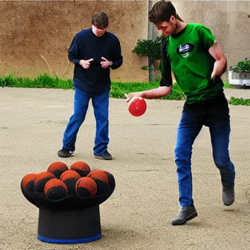 Image similar to radioactive demon core being used as a hacky sack