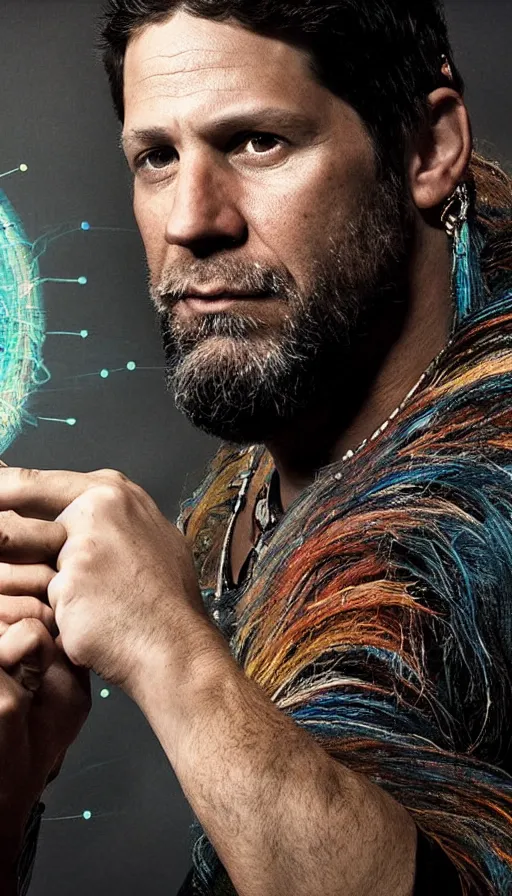 Image similar to portrait of a digital shaman, by zack snyder