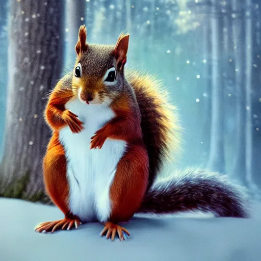 Prompt: an extremely handsome squirrel holding his puffy tail, painted by Mike Winkelmann