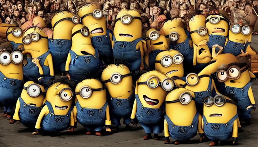 Image similar to Harry Potter!!, Harry Potter!!, ((the minions))