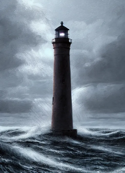 Image similar to portrait, light house on the ocean side in a thunderstorm, high waves, dramatic lighting, cinematic, establishing shot, extremly high detail, photo realistic, cinematic lighting, post processed, concept art, artstation, matte painting, style by eddie mendoza, raphael lacoste, alex ross