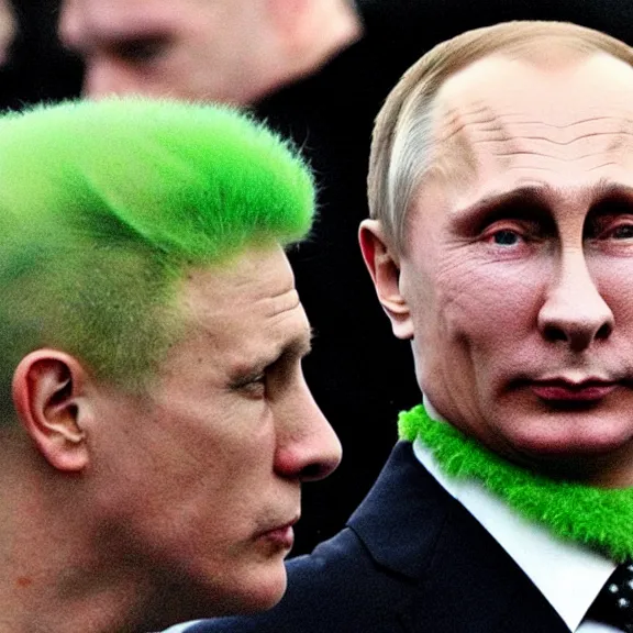 Image similar to punk vladimir putin with green mohawk