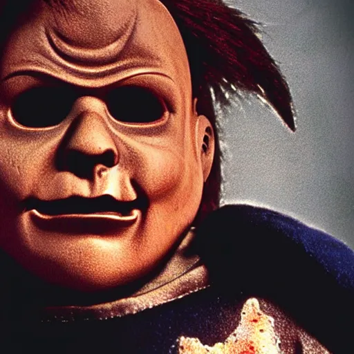 Image similar to michael myers cuddling chucky realistic cinematic hdr 3 5 mm