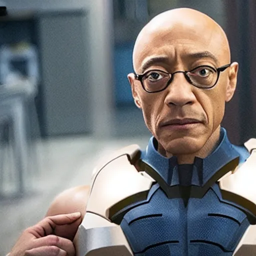 Image similar to movie still of bald, Giancarlo Esposito as Professor X in a new X-Men movie