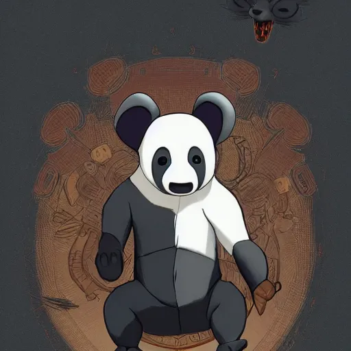 Image similar to an elegant demon koala dressed in a smart black shinobi outfit in the style of we bare bears, digital art by łukasz piskorz and patrick mcenvoy and michael komarck, intricate, highly detailed, artstation, concept art, smooth, sharp focus