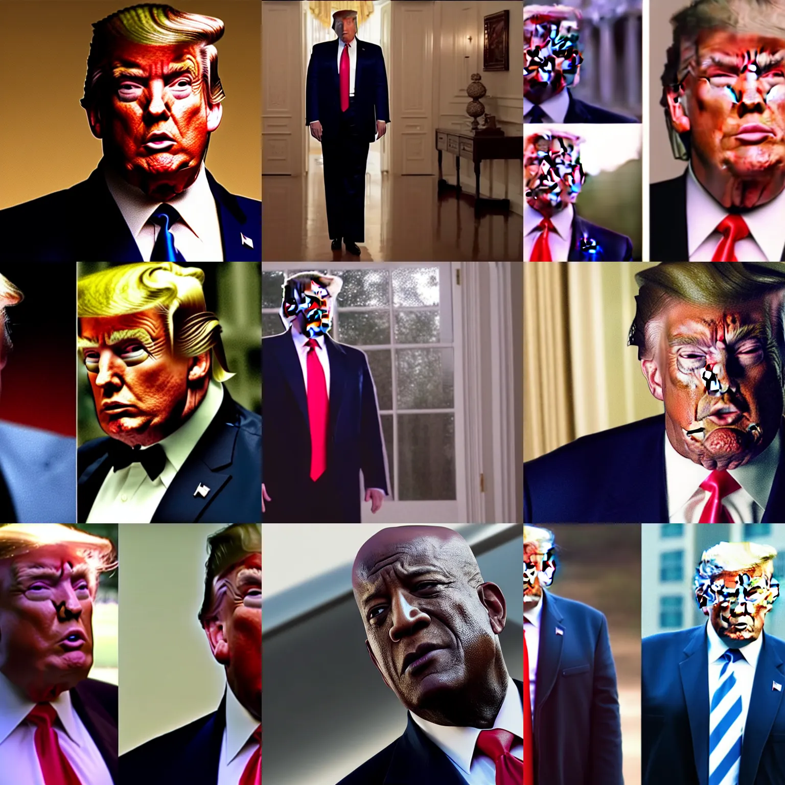 Prompt: cinematic still of trump played by deebo from friday movie