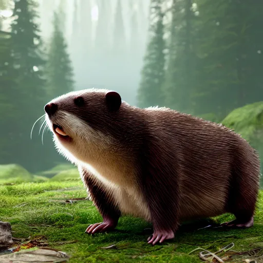 Image similar to hyperrealistic dslr film still of justin bieber disguised as north american beaver, stunning 8 k octane comprehensive 3 d render, inspired by istvan sandorfi & greg rutkowski & unreal engine, perfect symmetry, dim volumetric cinematic lighting, extremely hyper - detailed, incredibly real lifelike attributes & flesh texture, intricate, masterpiece, artstation, stunning