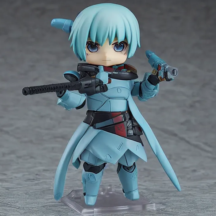 Prompt: destiny commander zavala, an anime nendoroid of commander zavala, figurine, light blue skin, detailed product photo