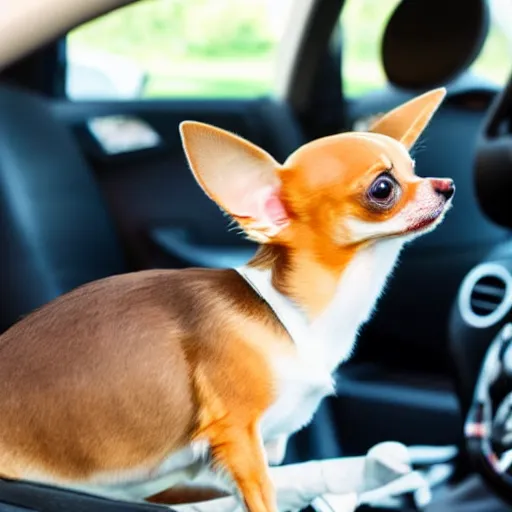 Image similar to chihuahua driving a car while barking