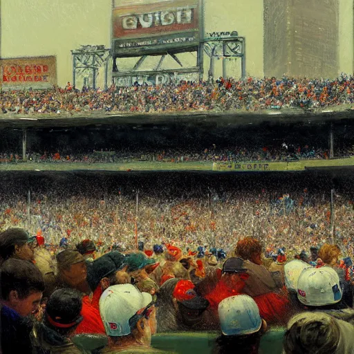 Image similar to fans at wrigley field, by jeremy mann, anders zorn, greg rutkowski.