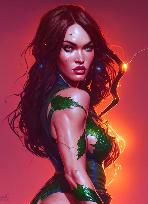 Image similar to portrait of apex legends megan fox as poison ivy, intricate, elegant, glowing lights, highly detailed, digital painting, artstation, glamor pose, concept art, smooth, sharp focus, illustration, art by artgerm and greg rutkowski, artey freytag