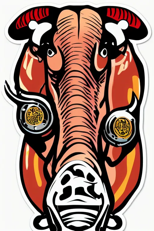 Image similar to A portrait of a biker bull, sticker, highly detailed, colorful, illustration, smooth and clean vector curves, no jagged lines, vector art, smooth